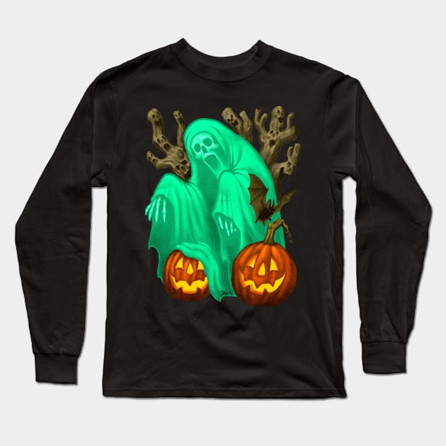 Vintage Halloween "Draw This In Your Style": Halloween Ghostcard Long Sleeve T-Shirt by Chad Savage